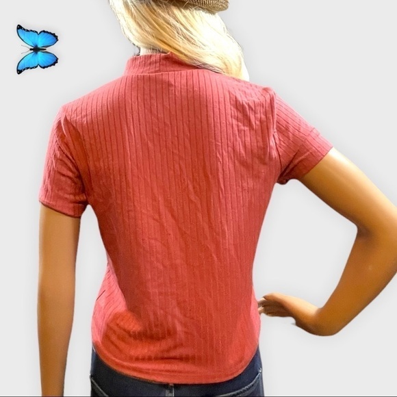 PINK ribbed mock turtle neck top - Picture 5 of 8